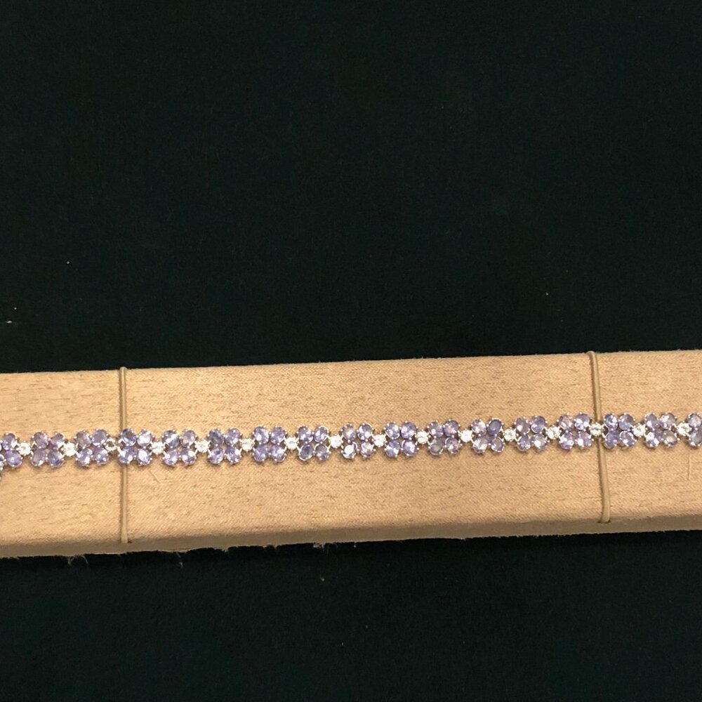 10.50CTW Tanzanite with 2.50CTW Round White Topaz 7 Inch Bracelet